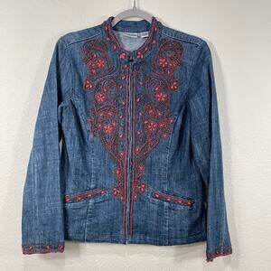 Chico's Denim Beaded Blazer Jacket Coastal Cowgirl Fairy Grunge Western Boho 0 S